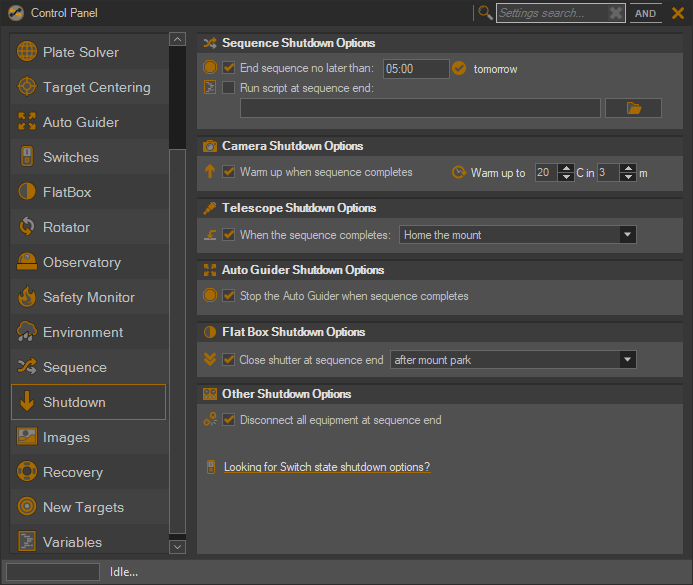 Shutdown - Sequence Generator Pro Help